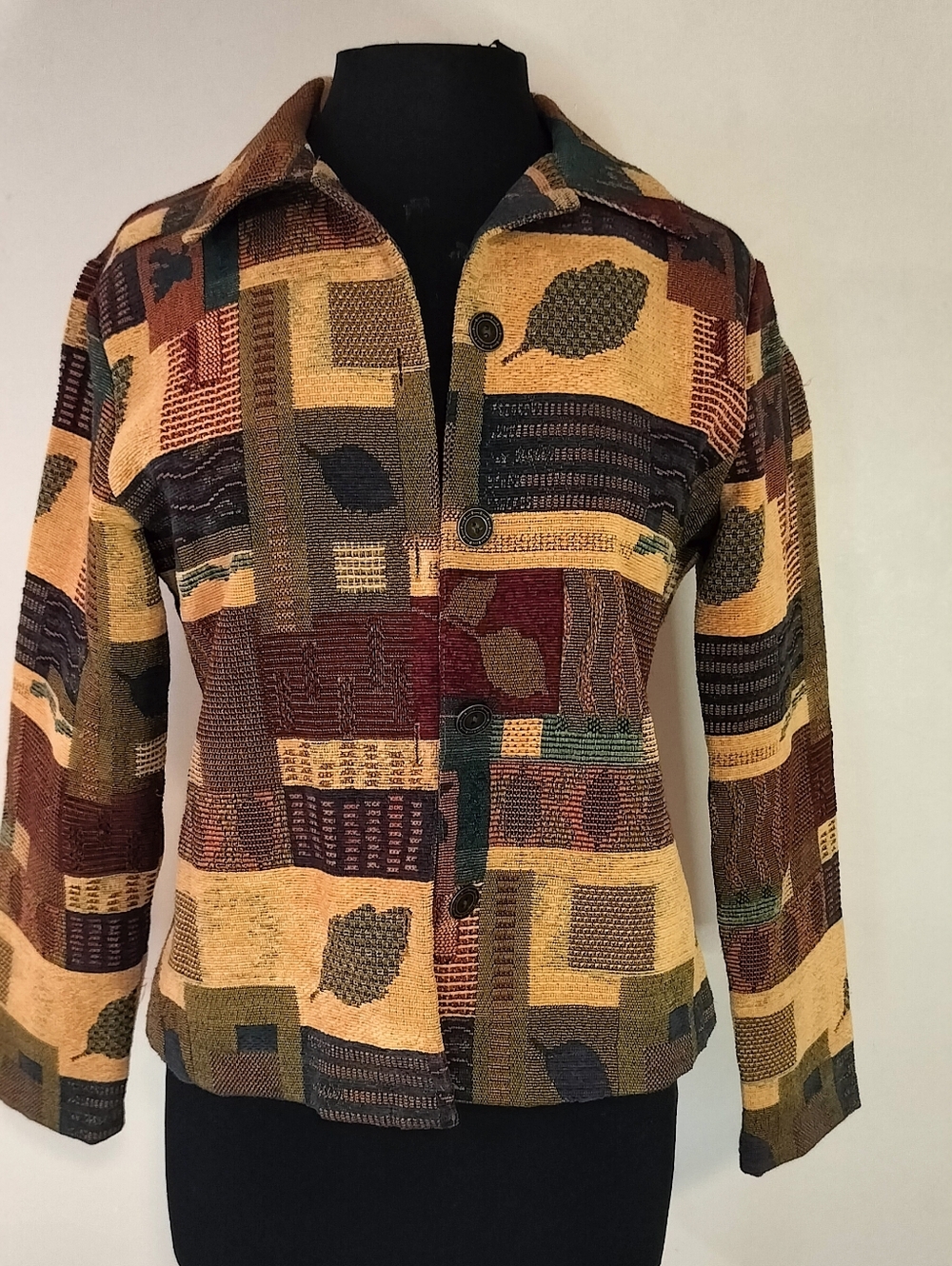 Women's Patchwork Button-Front Jacket - Mustard Multi
